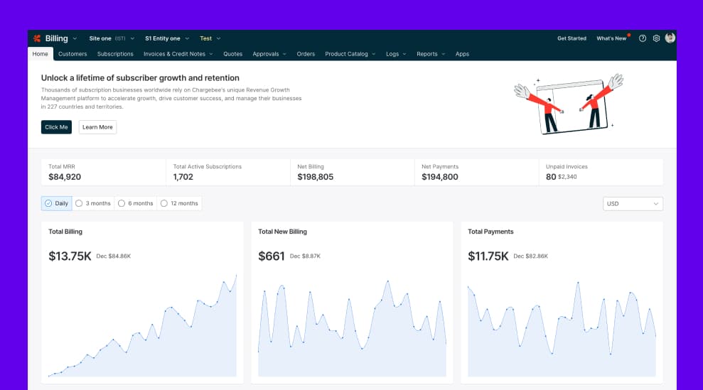 Final Chargebee 2.0 interface showing clean, intuitive design